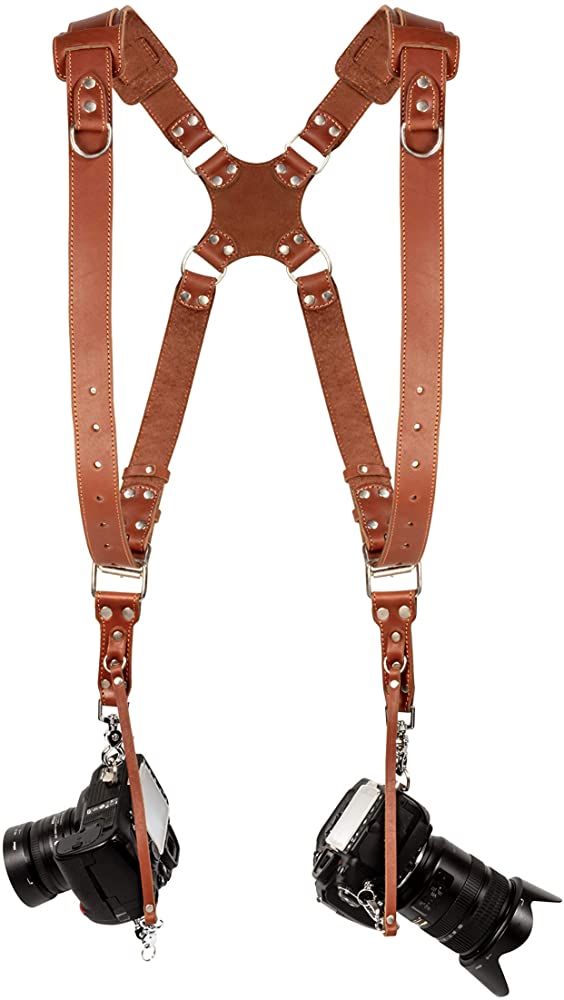 Double Dual Shoulder Belt Harness Holder Camera Adjustable Neck Strap Leather