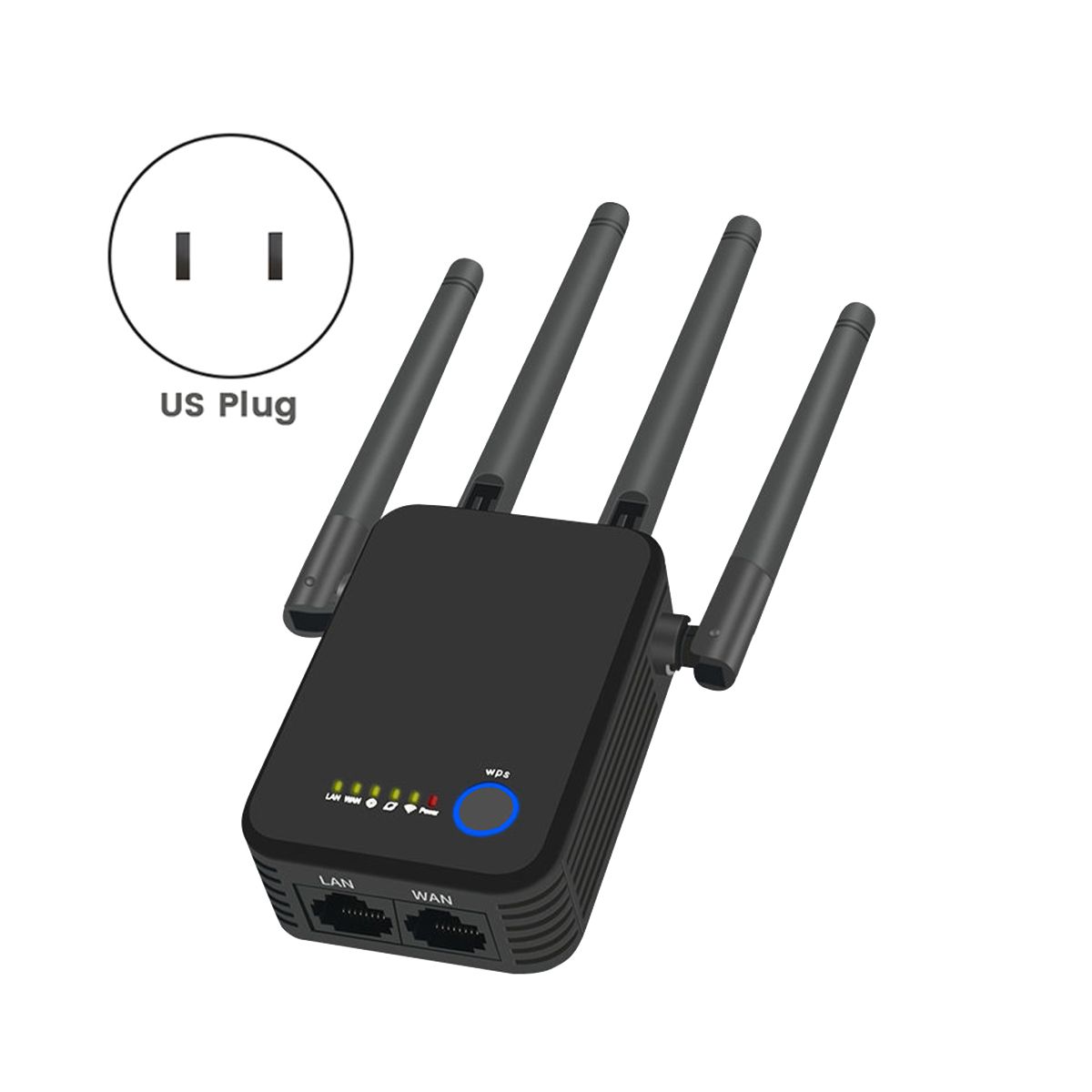 1200M WiFi Repeater 24G 5G Wireless WiFi Router Signal Booster Extender 4 Antenna Signal Amplifier US Plug