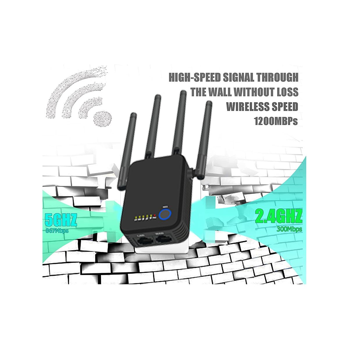 1200M WiFi Repeater 24G 5G Wireless WiFi Router Signal Booster Extender 4 Antenna Signal Amplifier US Plug