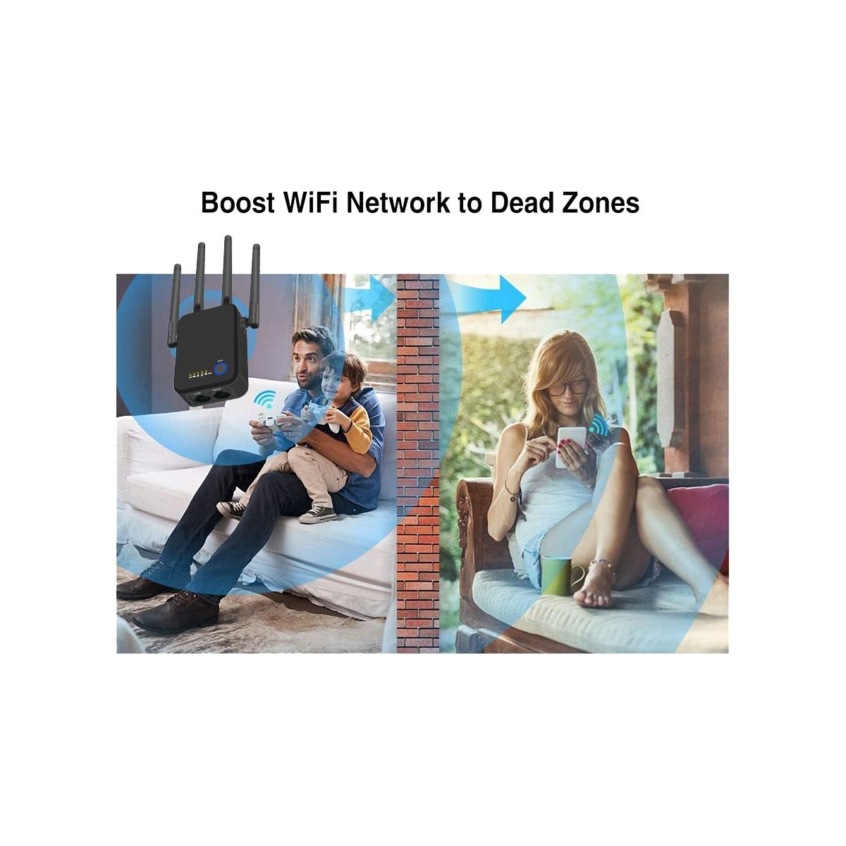 1200M WiFi Repeater 24G 5G Wireless WiFi Router Signal Booster Extender 4 Antenna Signal Amplifier US Plug