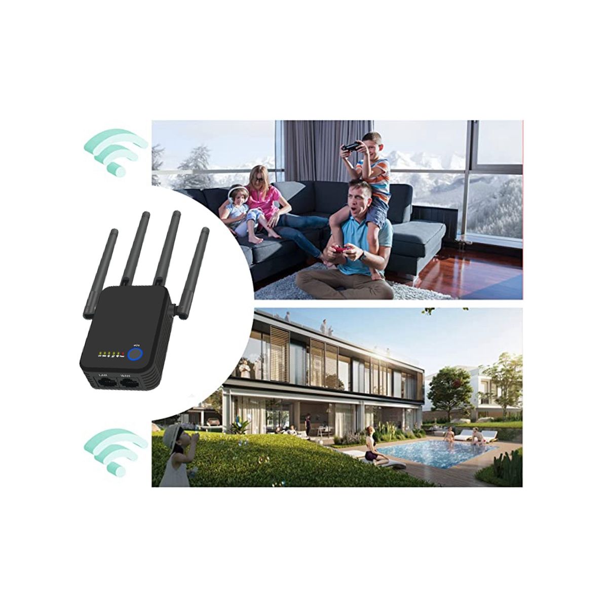 1200M WiFi Repeater 24G 5G Wireless WiFi Router Signal Booster Extender 4 Antenna Signal Amplifier US Plug