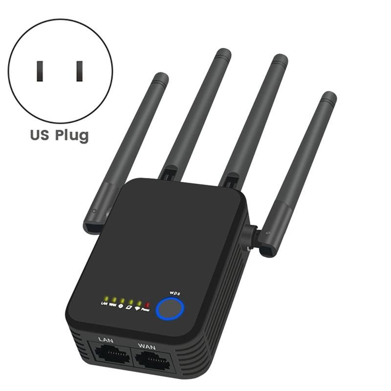 1200M WiFi Repeater 24G 5G Wireless WiFi Router Signal Booster Extender 4 Antenna Signal Amplifier US Plug