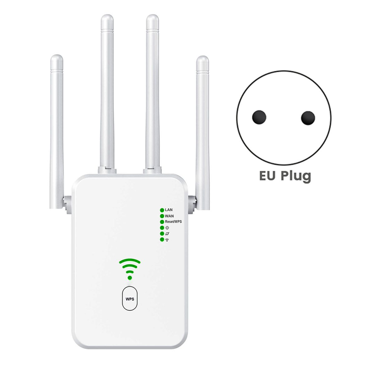 300M WiFi Repeater 24G Wireless Router Signal Booster Extender 4 Antenna Router Signal Amplifier EU Plug