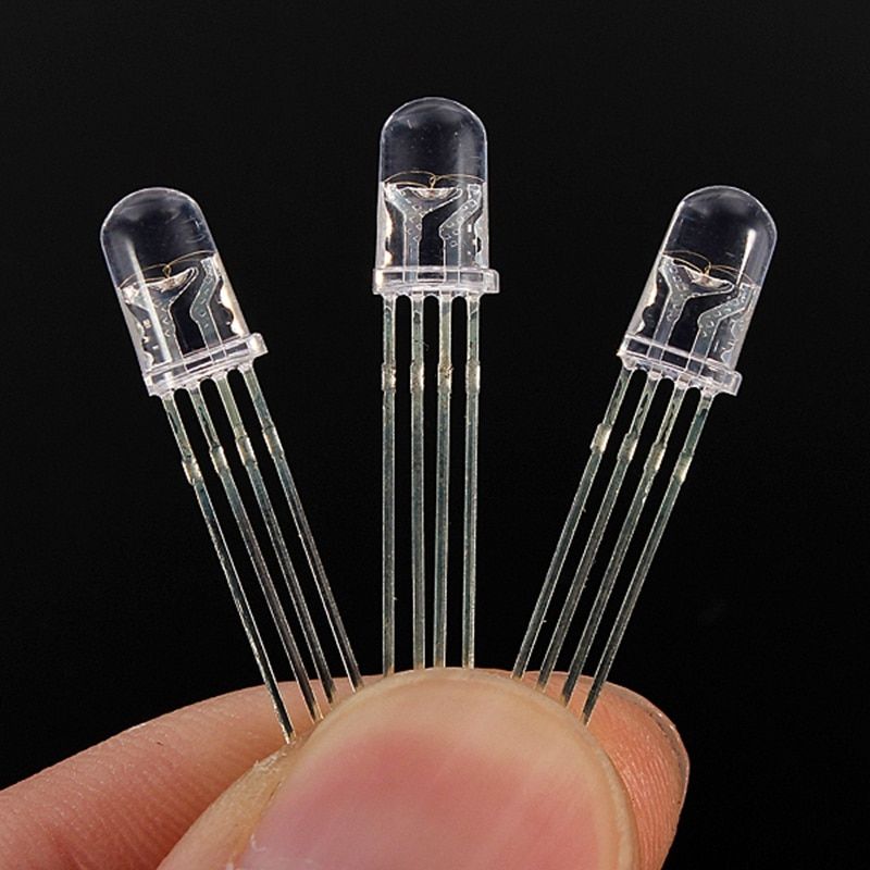 Price 10pcs 5mm RGB LED Common Cathode 4 Pin Tri Color Emitting Diodes Transparent