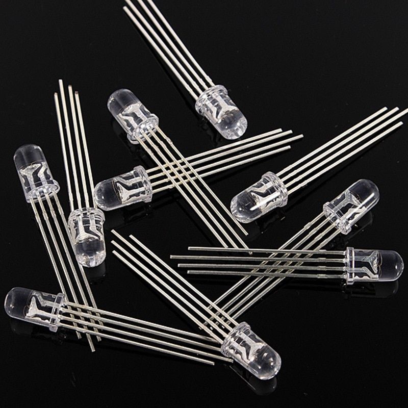 Price 10pcs 5mm RGB LED Common Cathode 4 Pin Tri Color Emitting Diodes Transparent