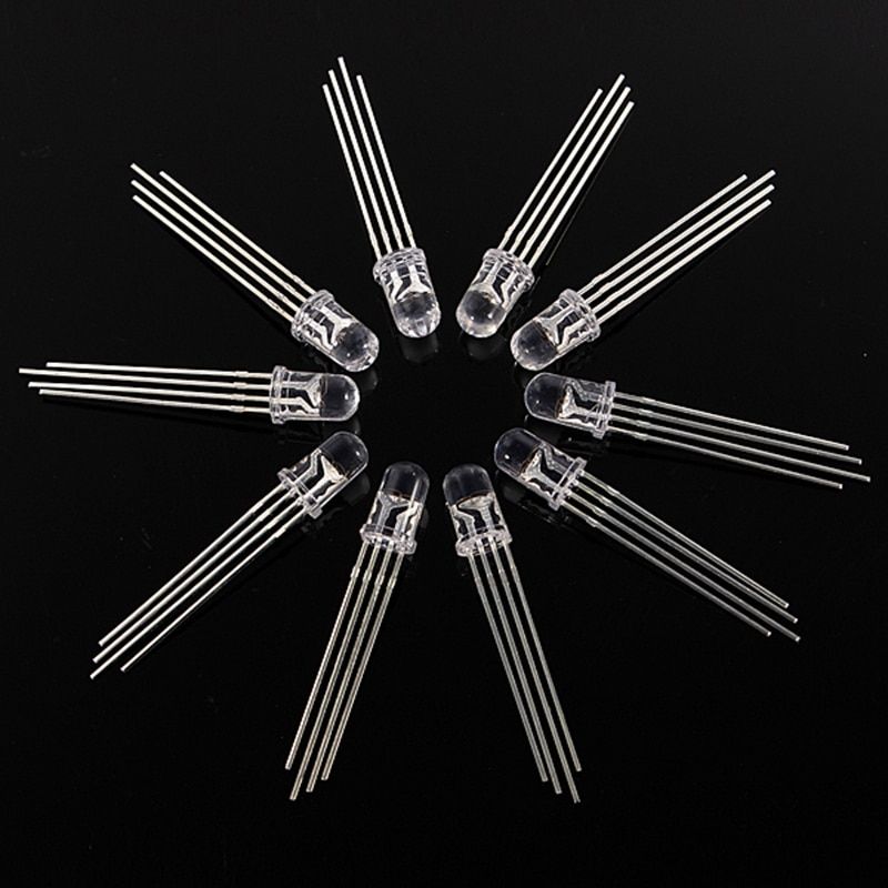 Price 10pcs 5mm RGB LED Common Cathode 4 Pin Tri Color Emitting Diodes Transparent