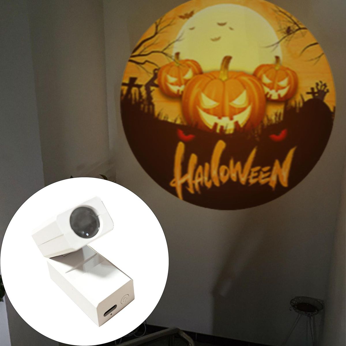 Mini Projector Spooky Night Light Projection Lamp Magnetic Suction White