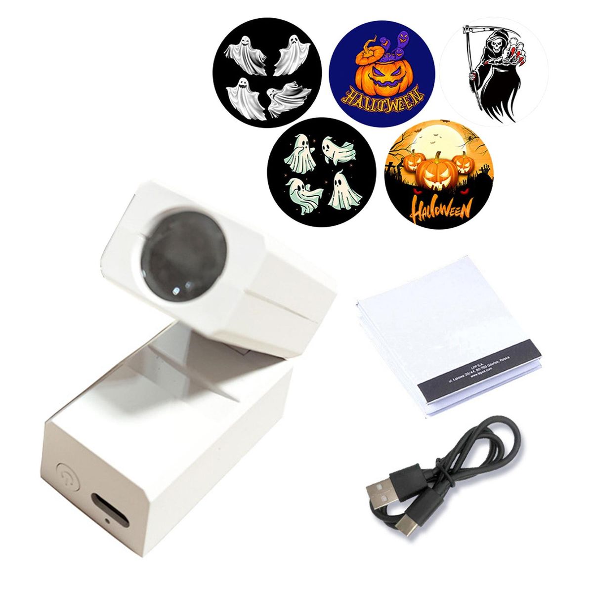 Mini Projector Spooky Night Light Projection Lamp Magnetic Suction White