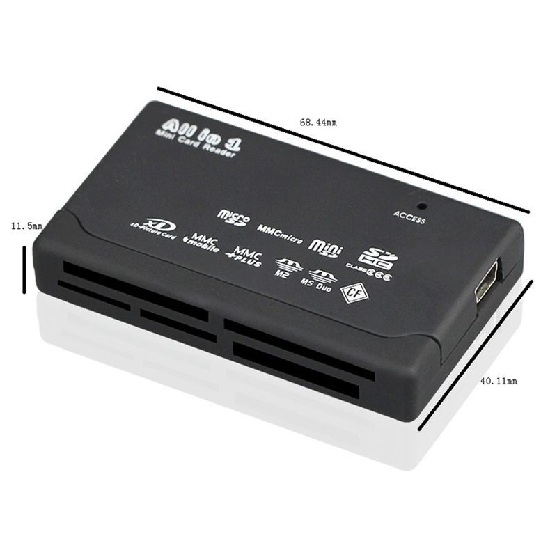 Card Reader USB2.0 Memory Card Reader Fast Data Transmission All in One Card Reader Support TF CF SD Mini SD MS XD Black