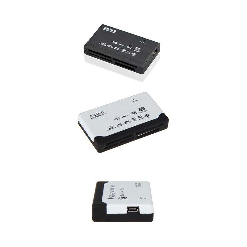 Card Reader USB2.0 Memory Card Reader Fast Data Transmission All in One Card Reader Support TF CF SD Mini SD MS XD Black