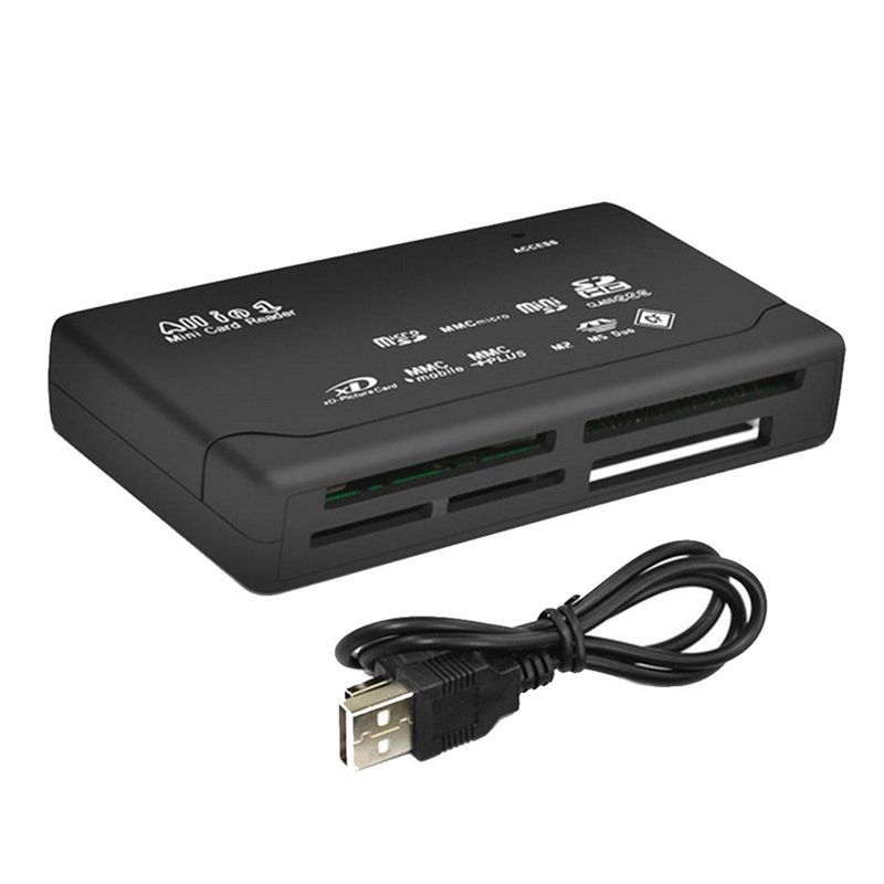 Card Reader USB2.0 Memory Card Reader Fast Data Transmission All in One Card Reader Support TF CF SD Mini SD MS XD Black