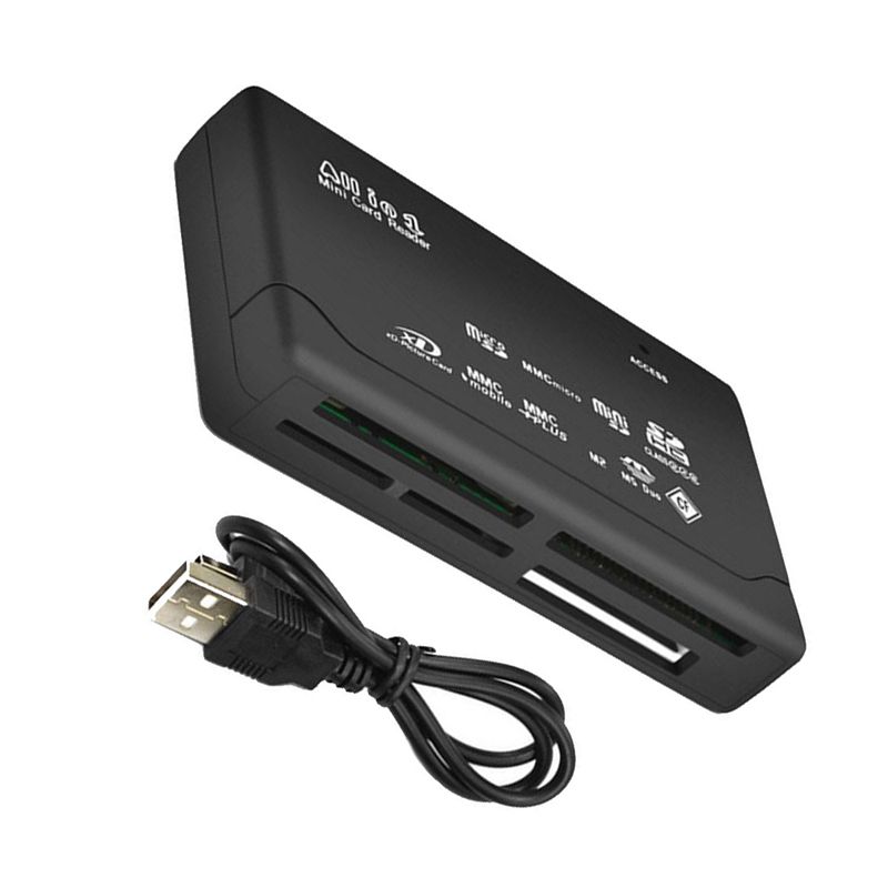 Card Reader USB2.0 Memory Card Reader Fast Data Transmission All in One Card Reader Support TF CF SD Mini SD MS XD Black