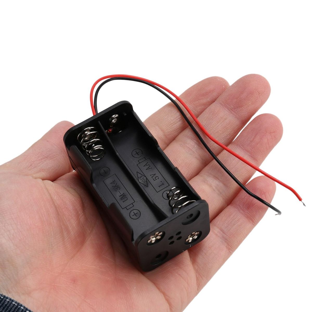 Black Tow Layers 4 x 1.5V AA Battery Holder Case Box w Wire