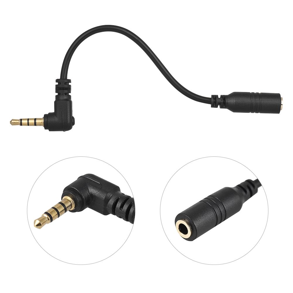EY-S04 3.5mm 3 Pole TRS Female To 4 Pole TRRS Male 90 Degree Right Angled Microphone Adapter Cable Audio Stereo Mic Converter For IPad IPhone Samsung Huawei Smartphone