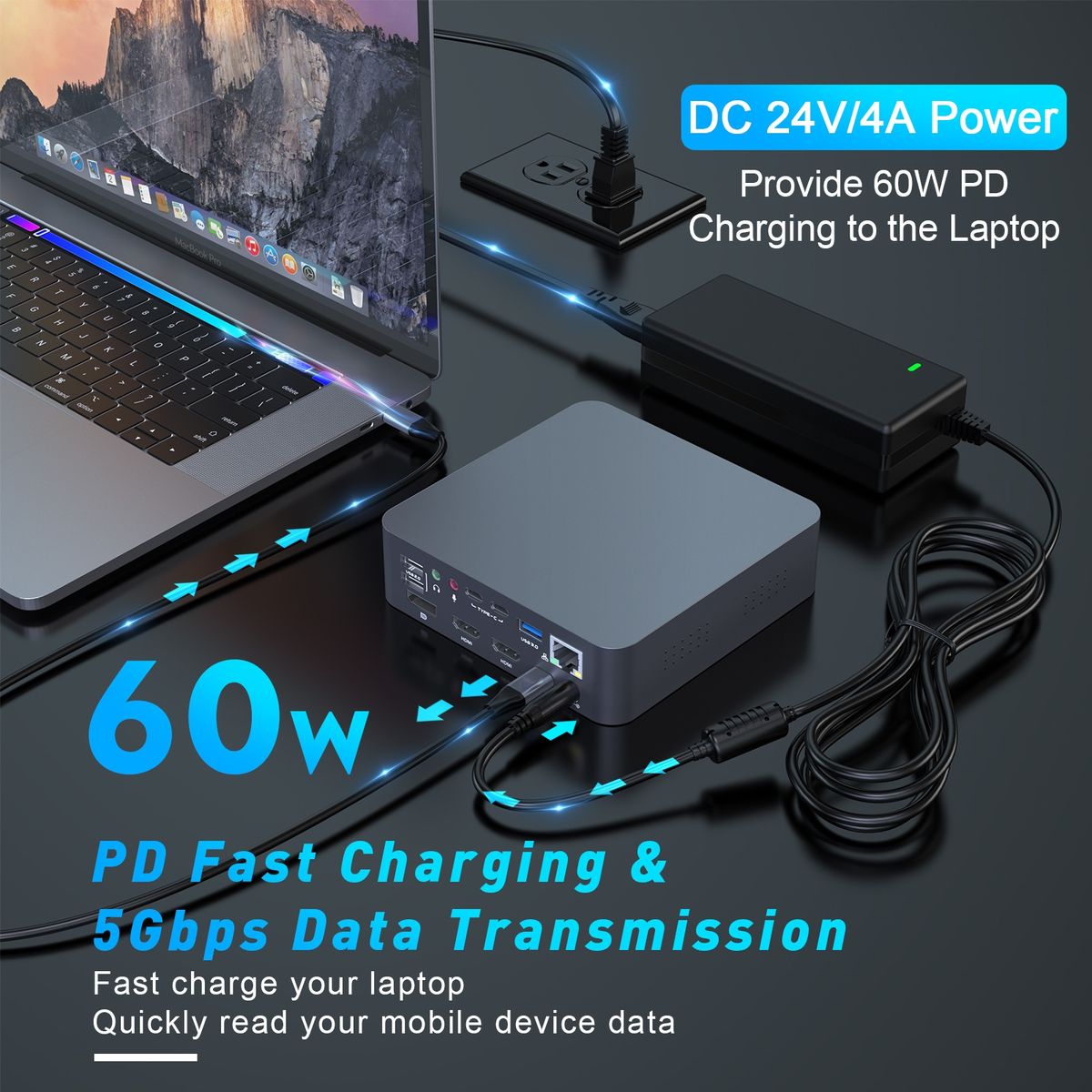 HC470 19-In-1 Laptop Docking Station Dual Monitor For M1Book Pro/Air , US Plug