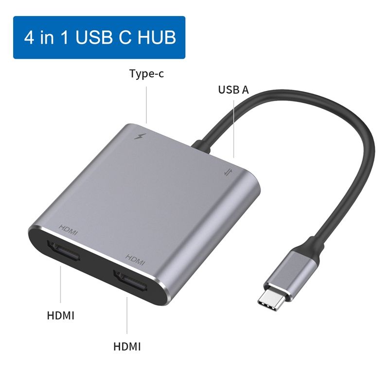4 In 1 Type-C To Dual HDMI + USB + Type-C HUB Adapter