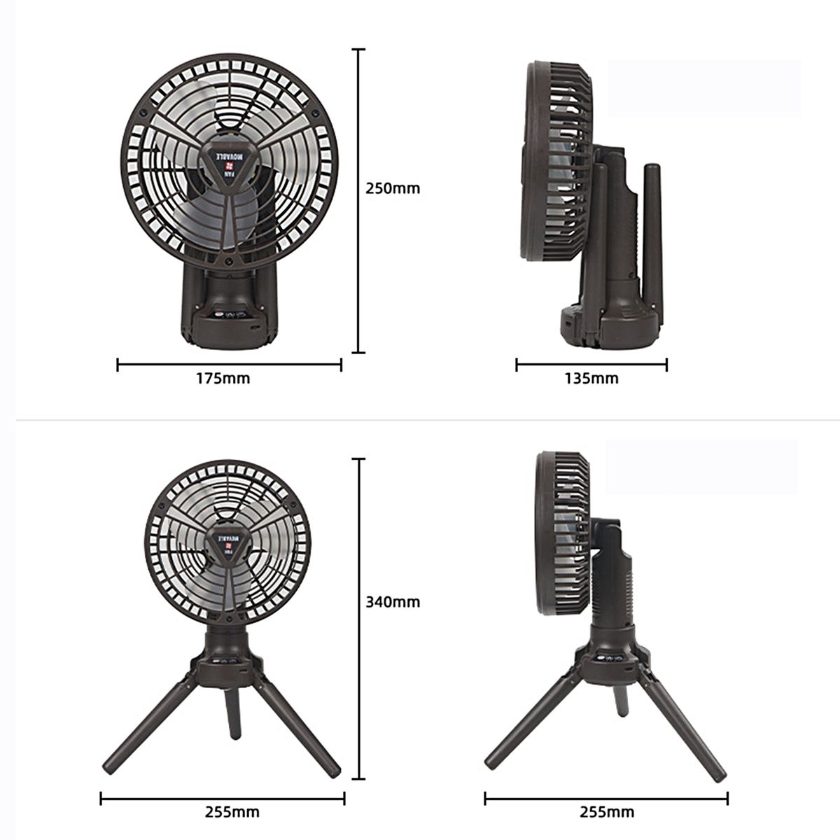 Portable Fan Long Battery Life Tent Fan Light Black