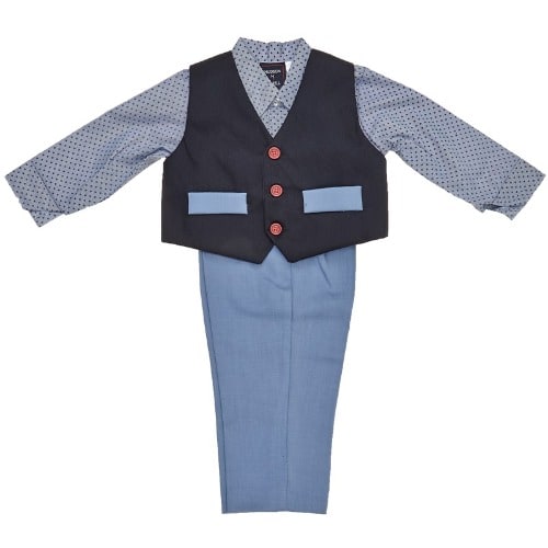 Baby Boys Waist Coat With Pants And Stripe Shirt - Navy Blue