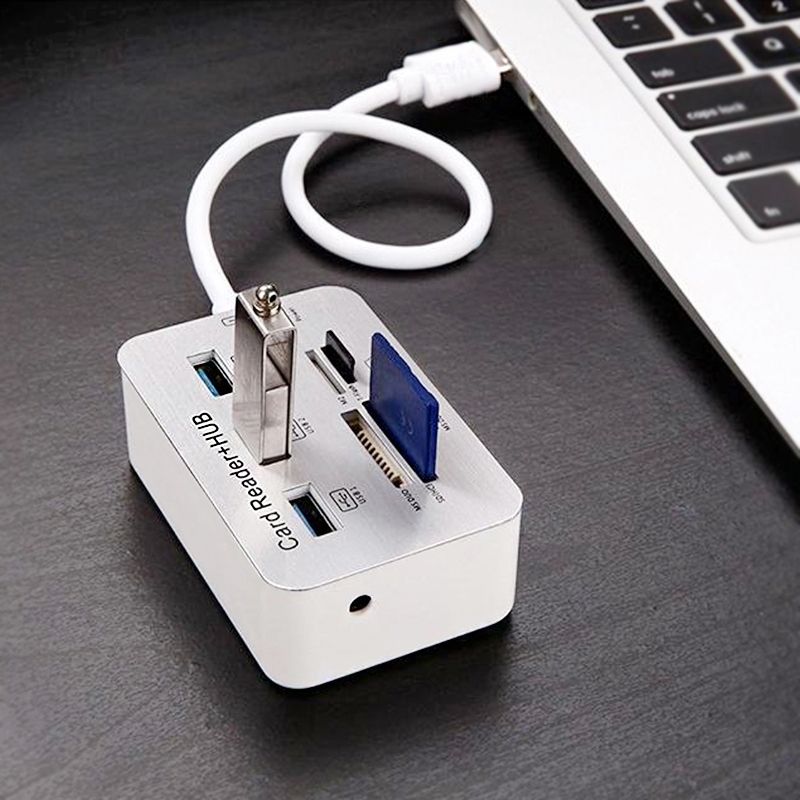 USB 3.1 Type-C COMBO 3 Ports HUB + MS DUO / SD(HC) / M2 / T-Flash Card Reader With LED Indication(Silver)