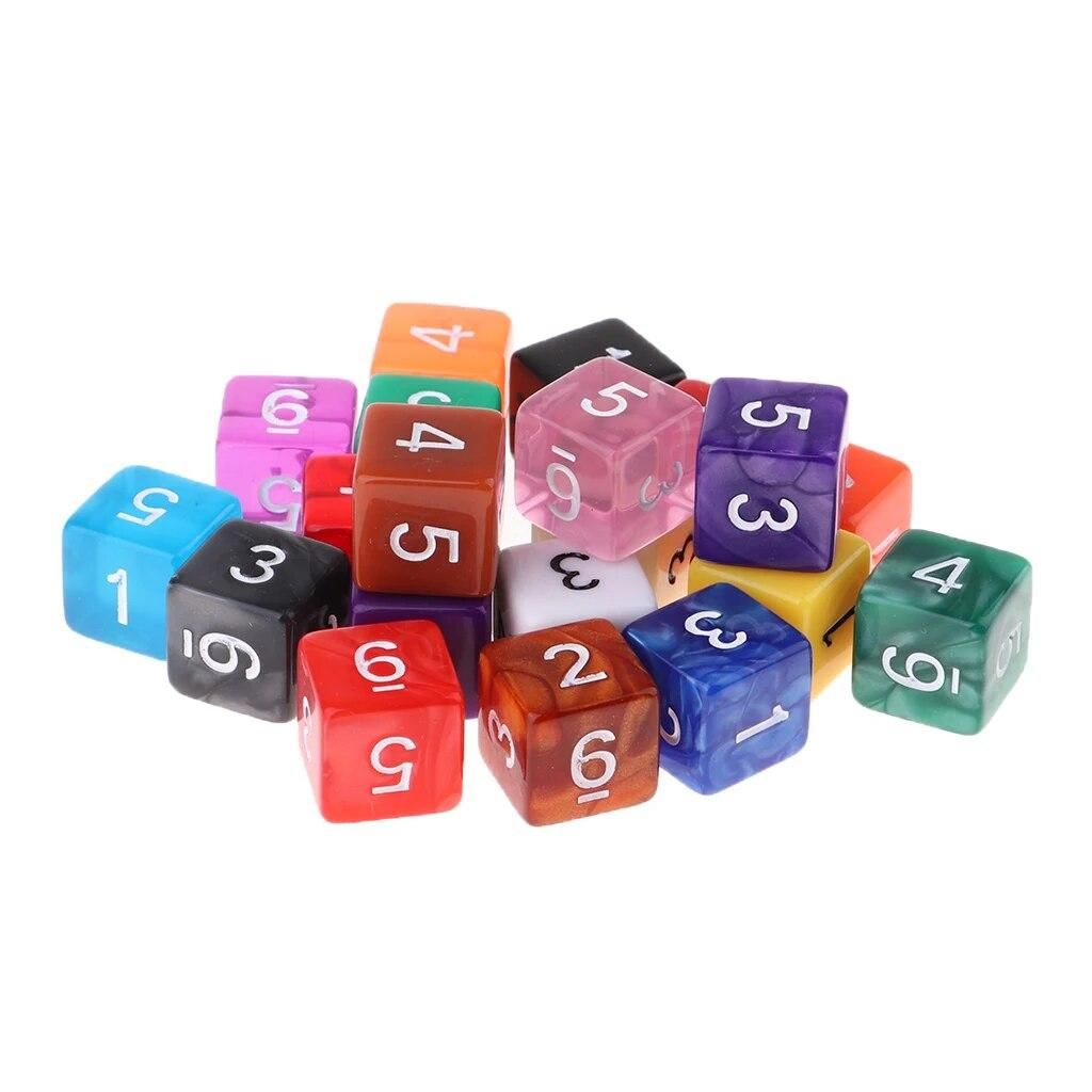 20pcs 6 Sided Dice Set With Numbers Party Table Game Kids Math Practice Multi-color Translucent Polyhedral Dice Bulk for Family