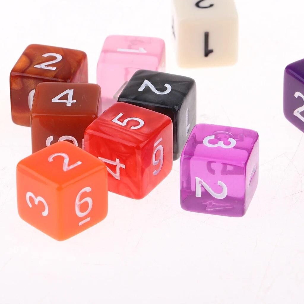 20pcs 6 Sided Dice Set With Numbers Party Table Game Kids Math Practice Multi-color Translucent Polyhedral Dice Bulk for Family