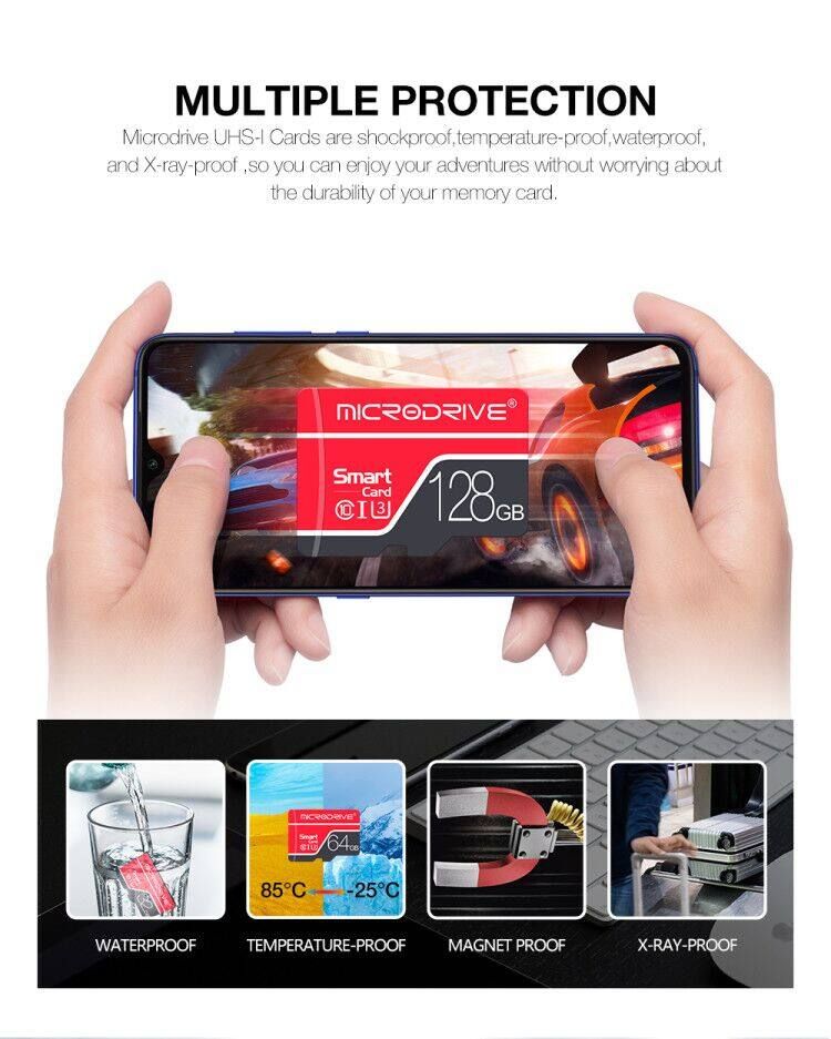 Microdrive 8GB 16GB 32GB 64GB 128GB C10 Class 10 High Speed TF Memory Card With Card Adapter For Smart Phone Tablet PC Camera Car DVR [Black]
