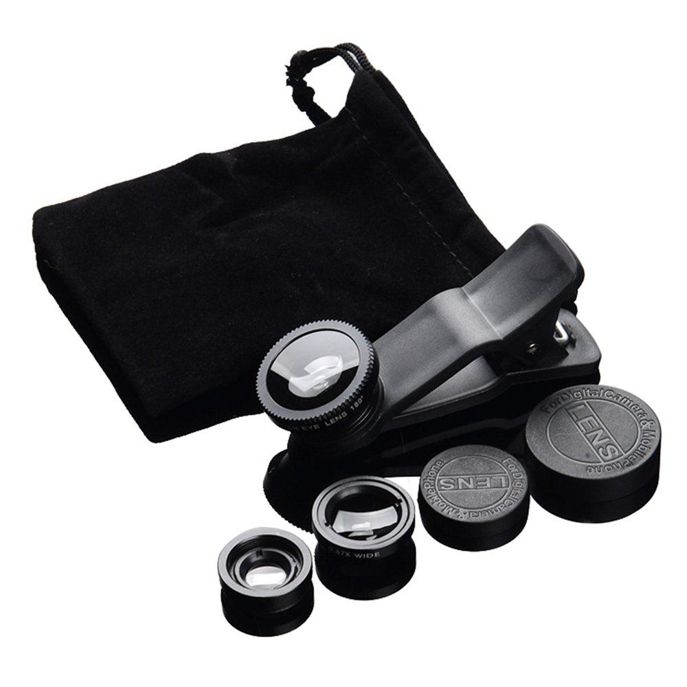 3 In 1 Fish Eye+Wide Angle+Macro Clip On Camera Lens Set For Mobile Phone Black Black
