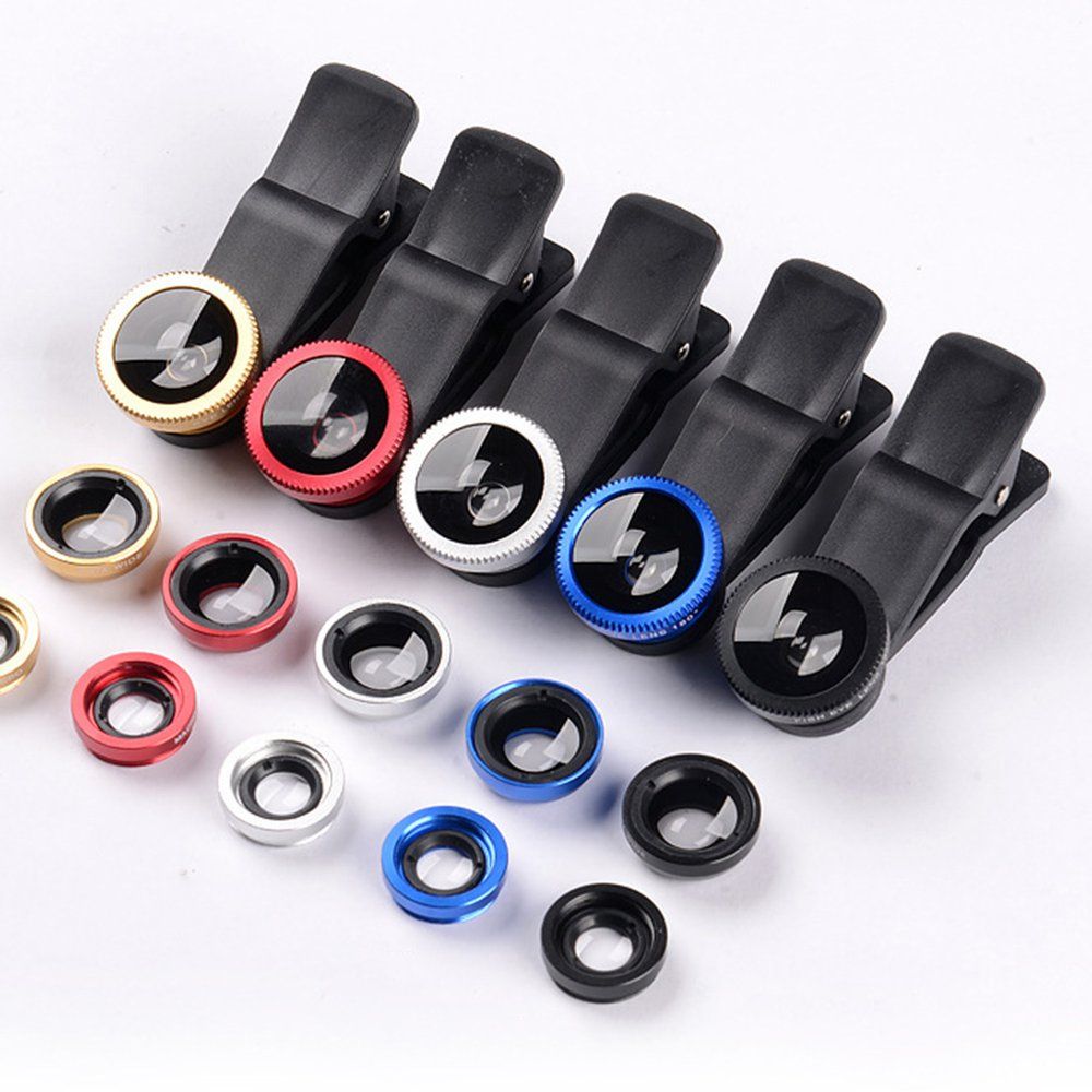 3 In 1 Fish Eye+Wide Angle+Macro Clip On Camera Lens Set For Mobile Phone Black Black