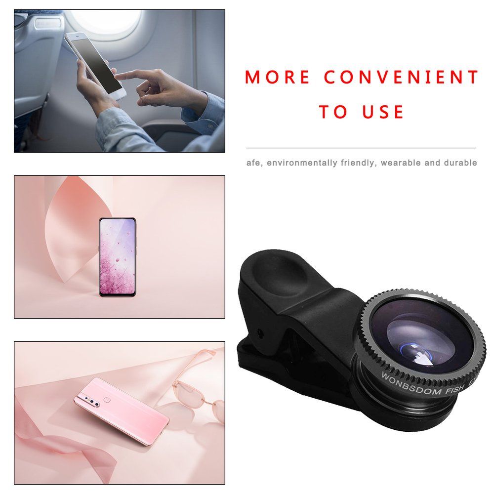 3 In 1 Fish Eye+Wide Angle+Macro Clip On Camera Lens Set For Mobile Phone Black Black