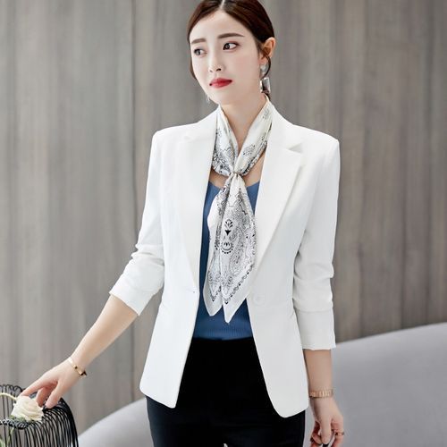 New Ladies Casual Wild Suit Long-sleeved Slim Slimming Short Coat-white