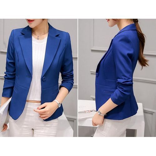 New Ladies Casual Wild Suit Long-sleeved Slim Slimming Short Coat-white