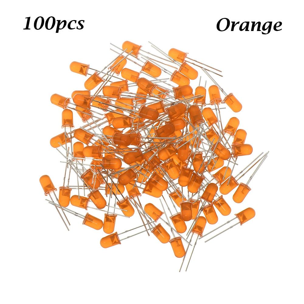 100 Pcs/Pack 5mm LED Diode Assorted Kit White Green Red Blue Yellow Orange DIY Light Emitting Diode