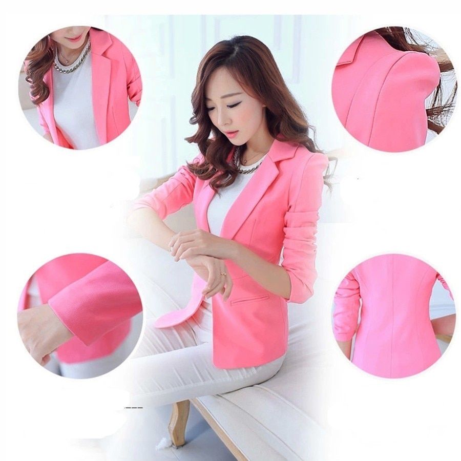 PEONFLY  Ladies Blazer Long Sleeve Blaser Women Suit Jacket Female Feminine Blazer Femme Pink Blue White Black Blazer Autumn（#Pink R7027）