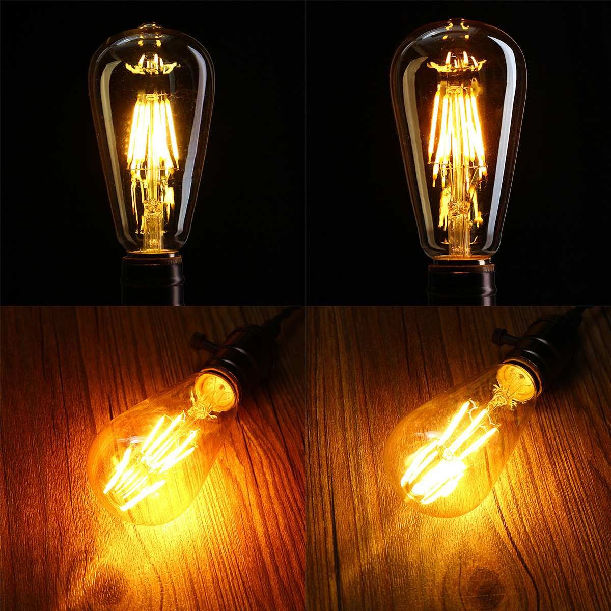 E27 ST64 6W Golden Cover Dimmable Edison Retro Vintage Filament COB LED Bulb Light Lamp AC110/220V