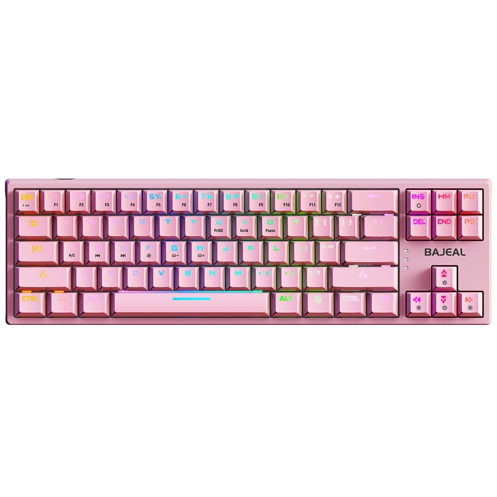 BAJEAL K71 Wired Mechanical Keyboard 71 Keys Gaming Keyboard with RGB Light Effect Blue Switch Detachable Data Cable Pink