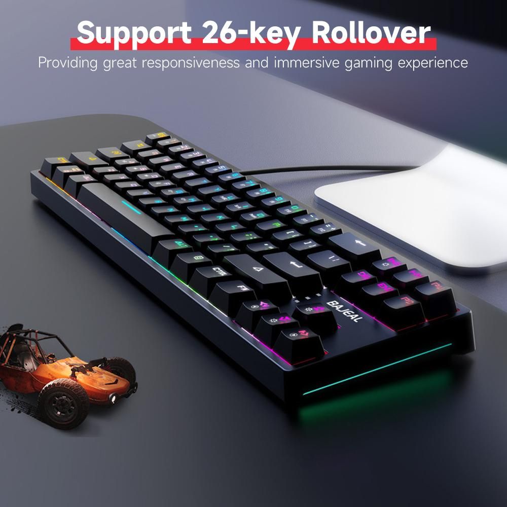 BAJEAL K71 Wired Mechanical Keyboard 71 Keys Gaming Keyboard with RGB Light Effect Blue Switch Detachable Data Cable Pink