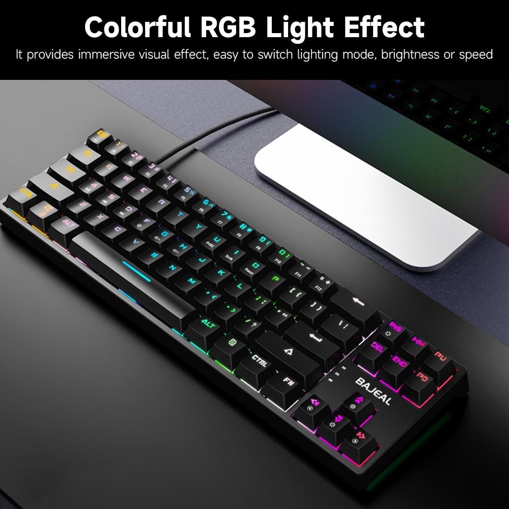 BAJEAL K71 Wired Mechanical Keyboard 71 Keys Gaming Keyboard with RGB Light Effect Blue Switch Detachable Data Cable Pink