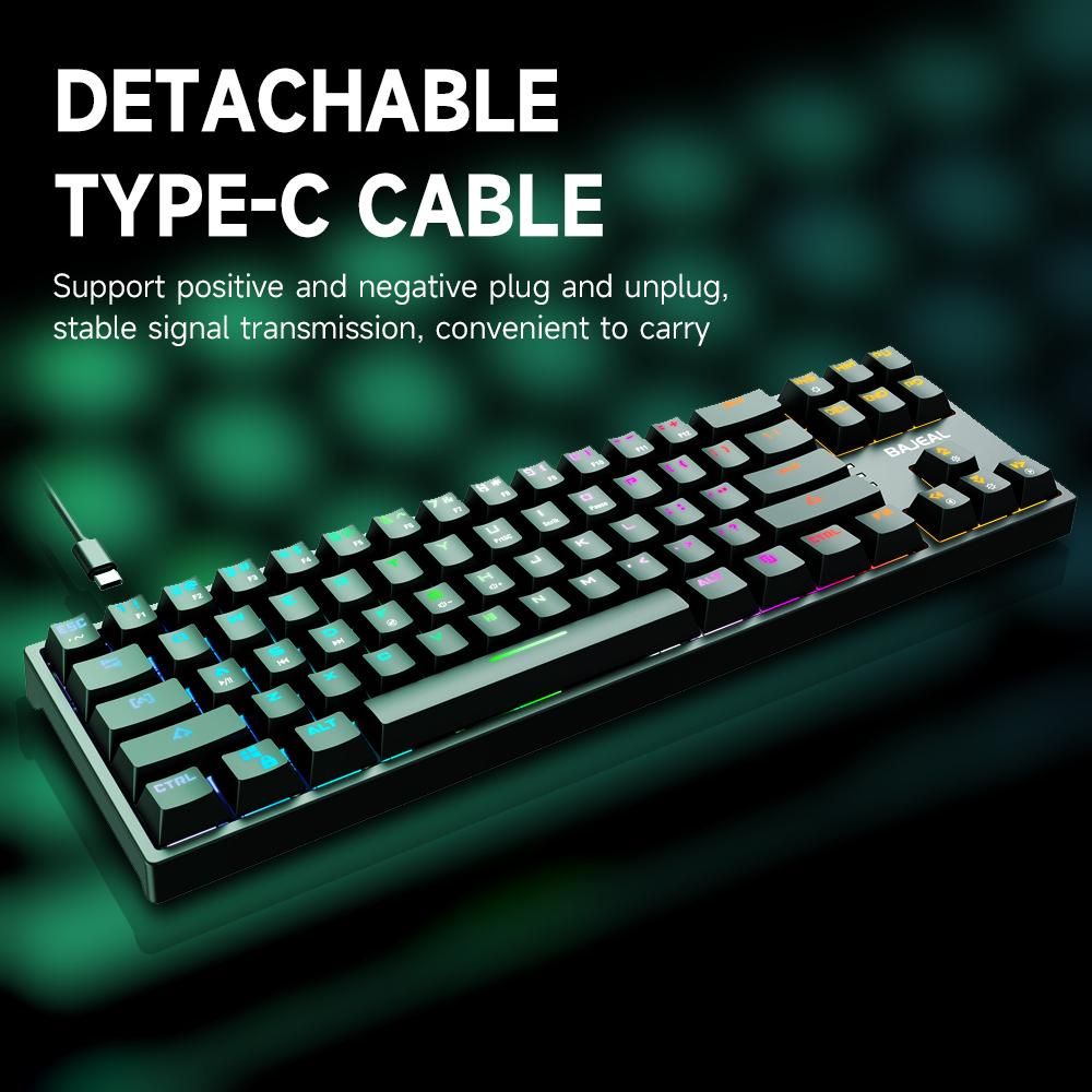 BAJEAL K71 Wired Mechanical Keyboard 71 Keys Gaming Keyboard with RGB Light Effect Blue Switch Detachable Data Cable Pink