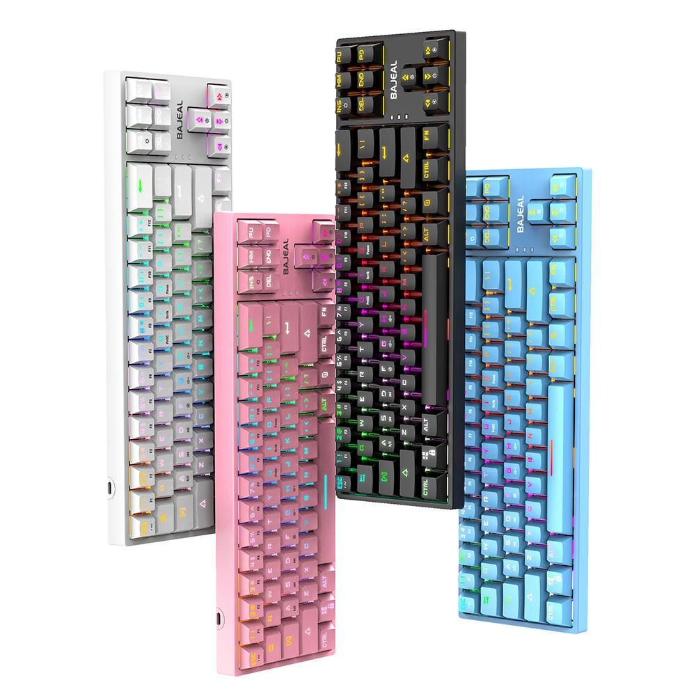 BAJEAL K71 Wired Mechanical Keyboard 71 Keys Gaming Keyboard with RGB Light Effect Blue Switch Detachable Data Cable Pink