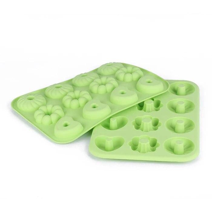 Mini 3D Flower Heart Round Shape Donuts Mold Silicone Light Green Cookie Biscuit Cake Mold Fondant Cutter Cookie Tools