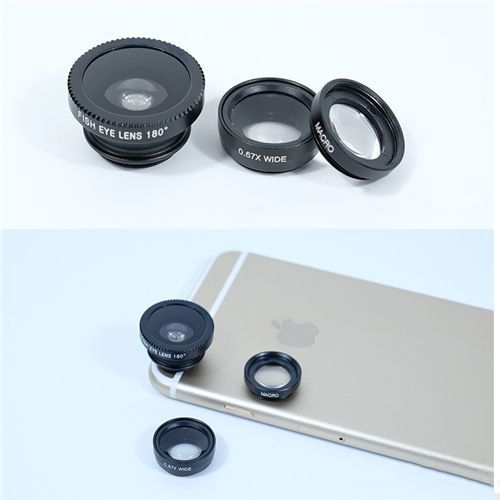 Wide-angle Macro 3-in-1 External Lens Mobile Phone Lens Telescope Lens Black