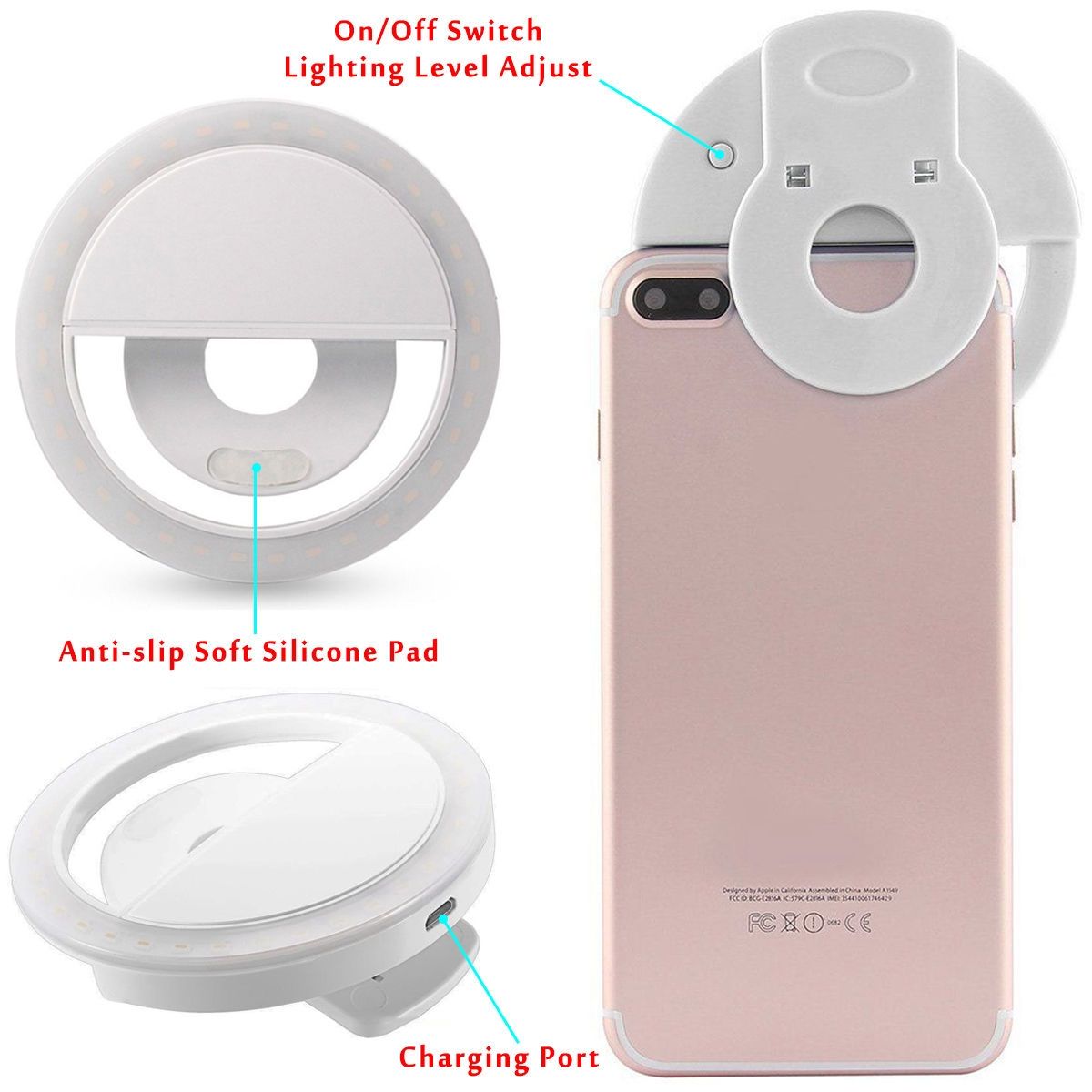 Rechargable Cellphone LED Mini Selfie Ring Light For All Smart Phones And Tablets-White