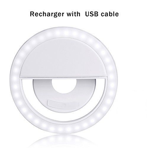 Rechargable Cellphone LED Mini Selfie Ring Light For All Smart Phones And Tablets-White