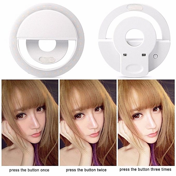 Rechargable Cellphone LED Mini Selfie Ring Light For All Smart Phones And Tablets-White