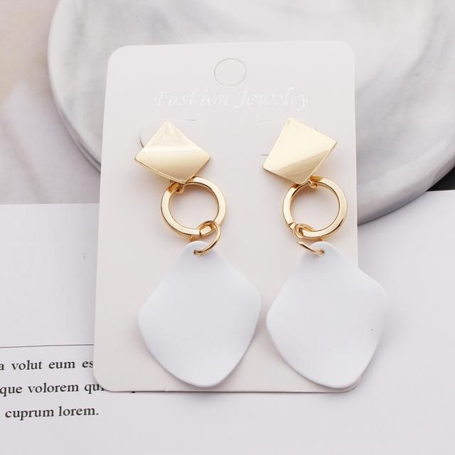 Vintage Statement Earrings White Geometric Long Dangle Earrings for Women