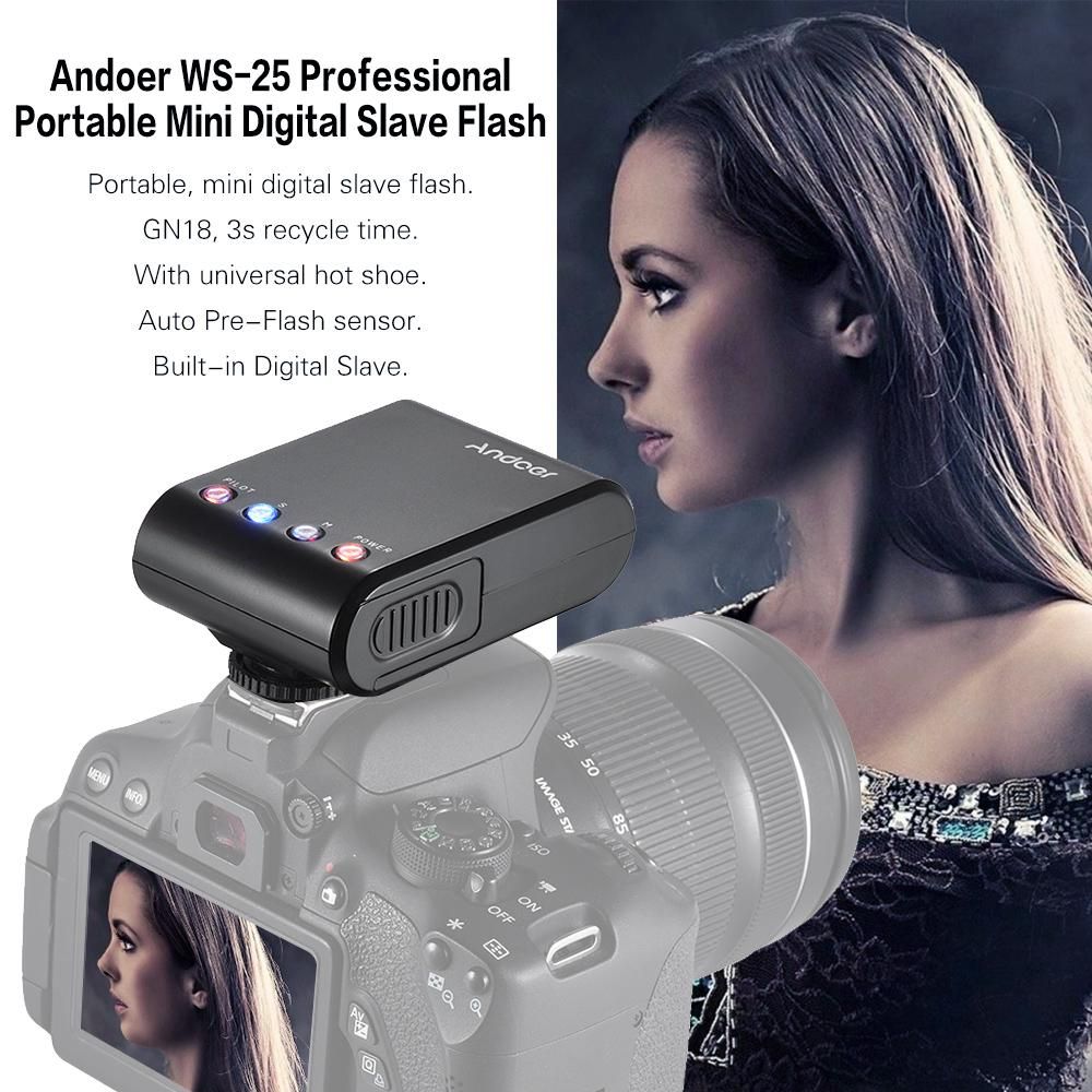 Andoer WS-25 Professional Portable Mini Digital Slave Flash Speedlite On-Camera Flash with Universal Hot Shoe GN18 for Canon Nikon Pentax Sony a7 nex6 HX50 A99 Camera