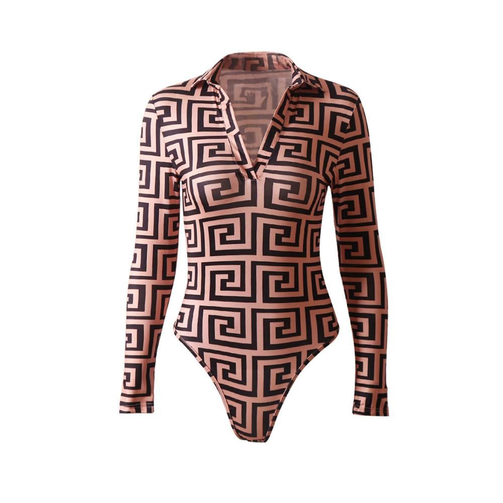 Women Jumpsuit Sexy Bodysuit Mujer Bodycon Long Sleeve Club Rompers Palazzo Print Body Suit Womens Tops V Neck Streetwear