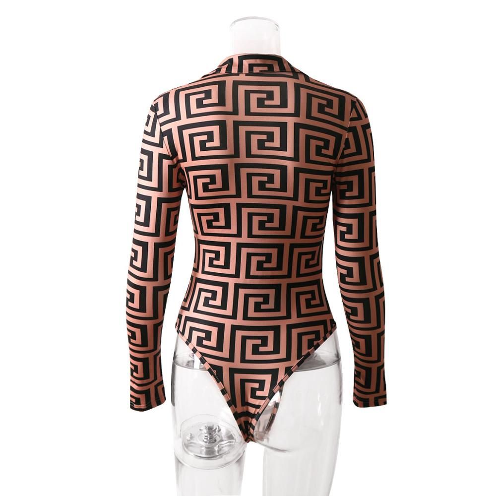 Women Jumpsuit Sexy Bodysuit Mujer Bodycon Long Sleeve Club Rompers Palazzo Print Body Suit Womens Tops V Neck Streetwear