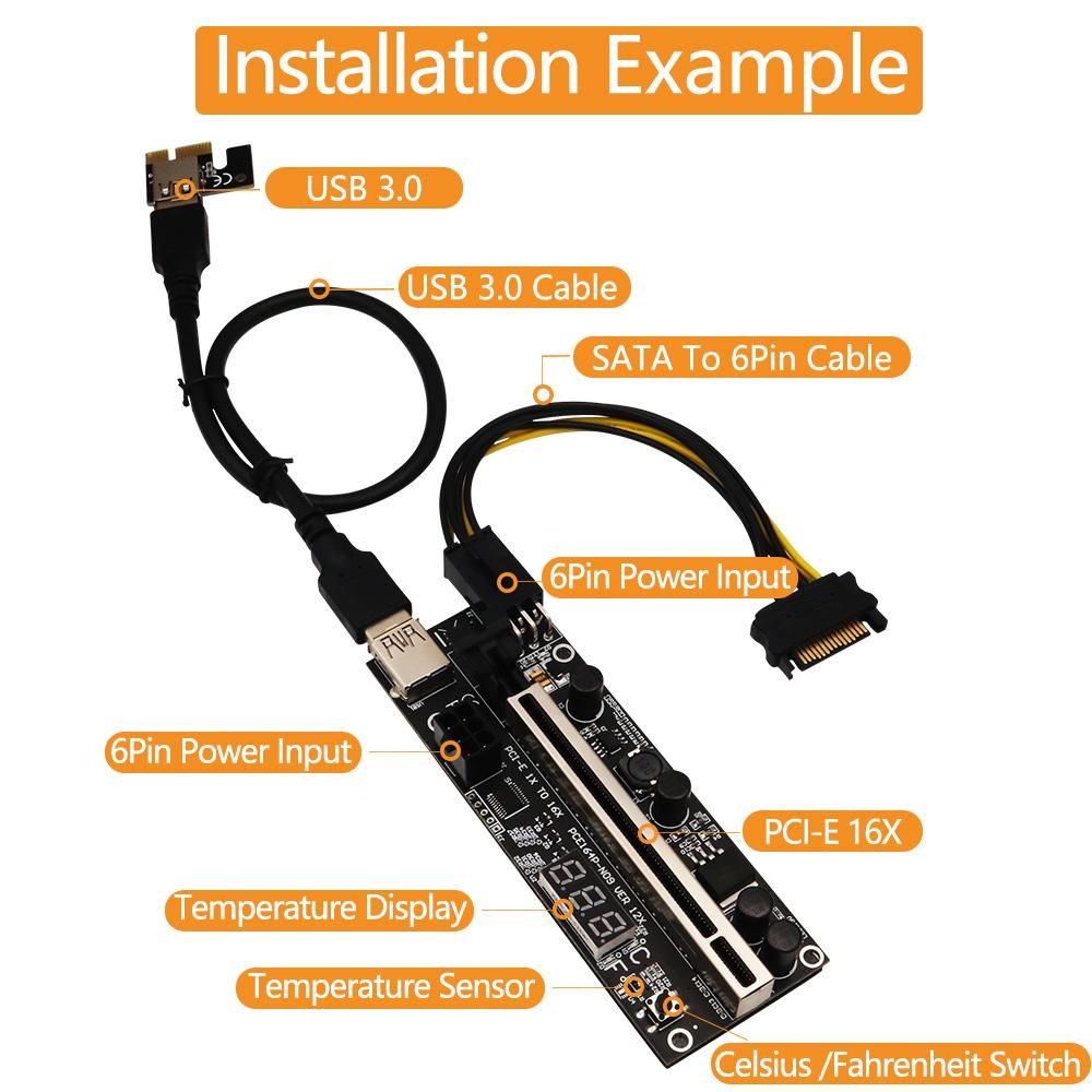 2Pack PCIE Riser 1X to 16X Graphic Extension with Temperatur