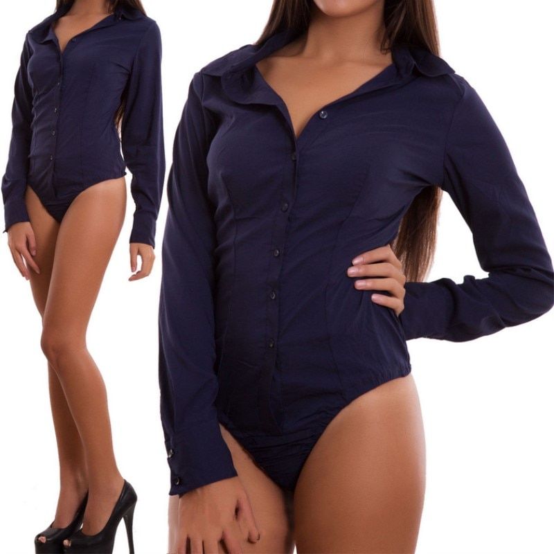 Women Bodysuits Long Sleeve V Neck Office Lady Shirts Body Tops Jumpsuit Autumn Solid Bodycon Button Bodysuits(#White)